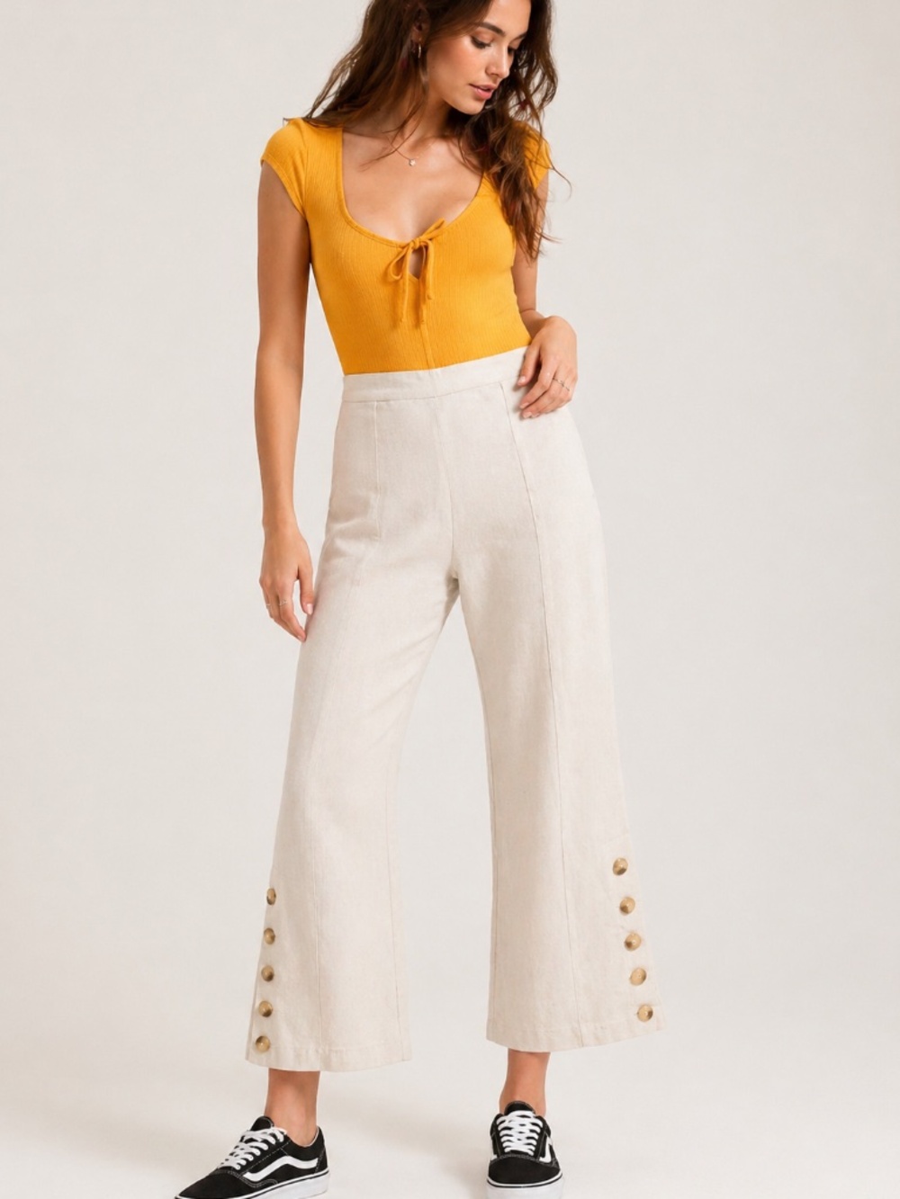 Urban Outfitters Sandra Sidebutton Cropped Linen Blend Pants